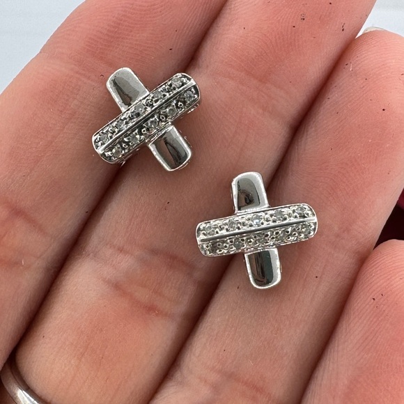 Affinity Diamond Sterling Earrings “X” Criss Cross .925 Classic‎ - Picture 3 of 6
